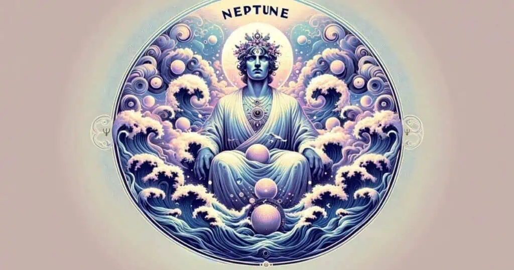 Neptune sitting within an ocean, our connection to the collective consciousness.