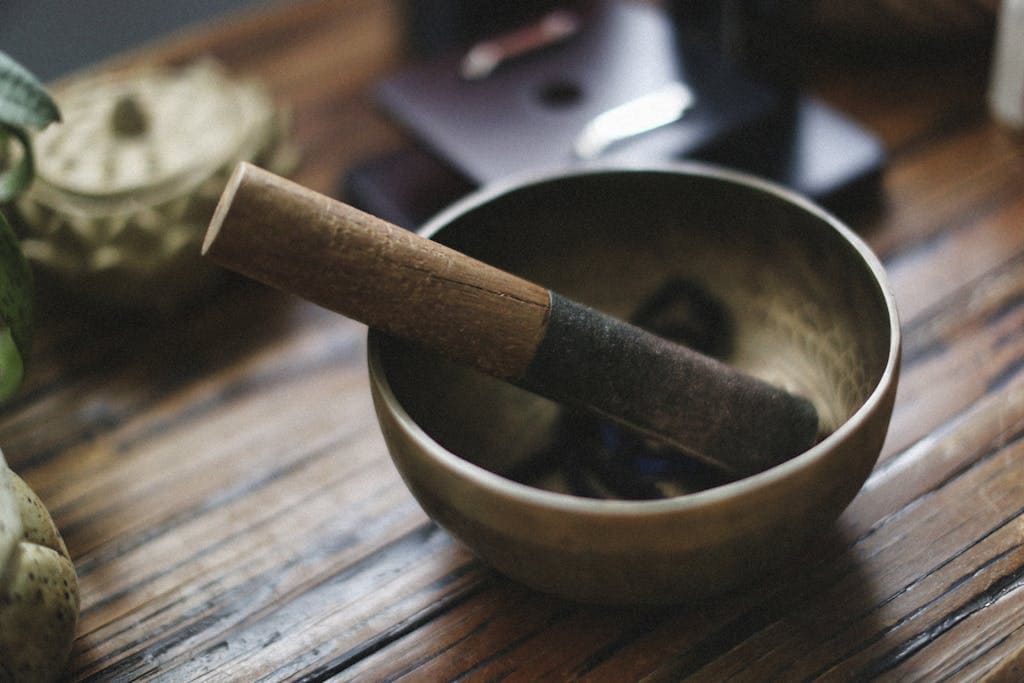 sound bowl on a wood table