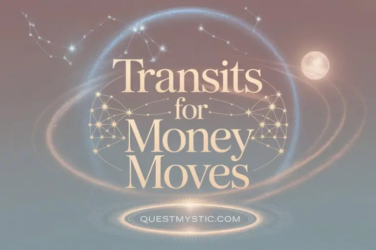 Astrology transits illustration showing planets and moon phases for business money moves and timing success