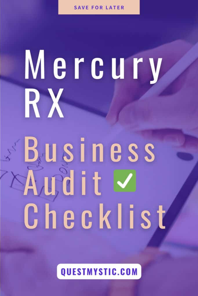Business audit checklist for Mercury retrograde featuring review tips for systems, tech, and messaging to help entrepreneurs clean up and prepare for smoother launches.