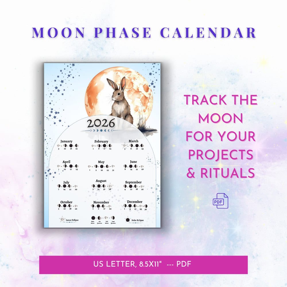 Free Printable 2026 Moon phases calendar